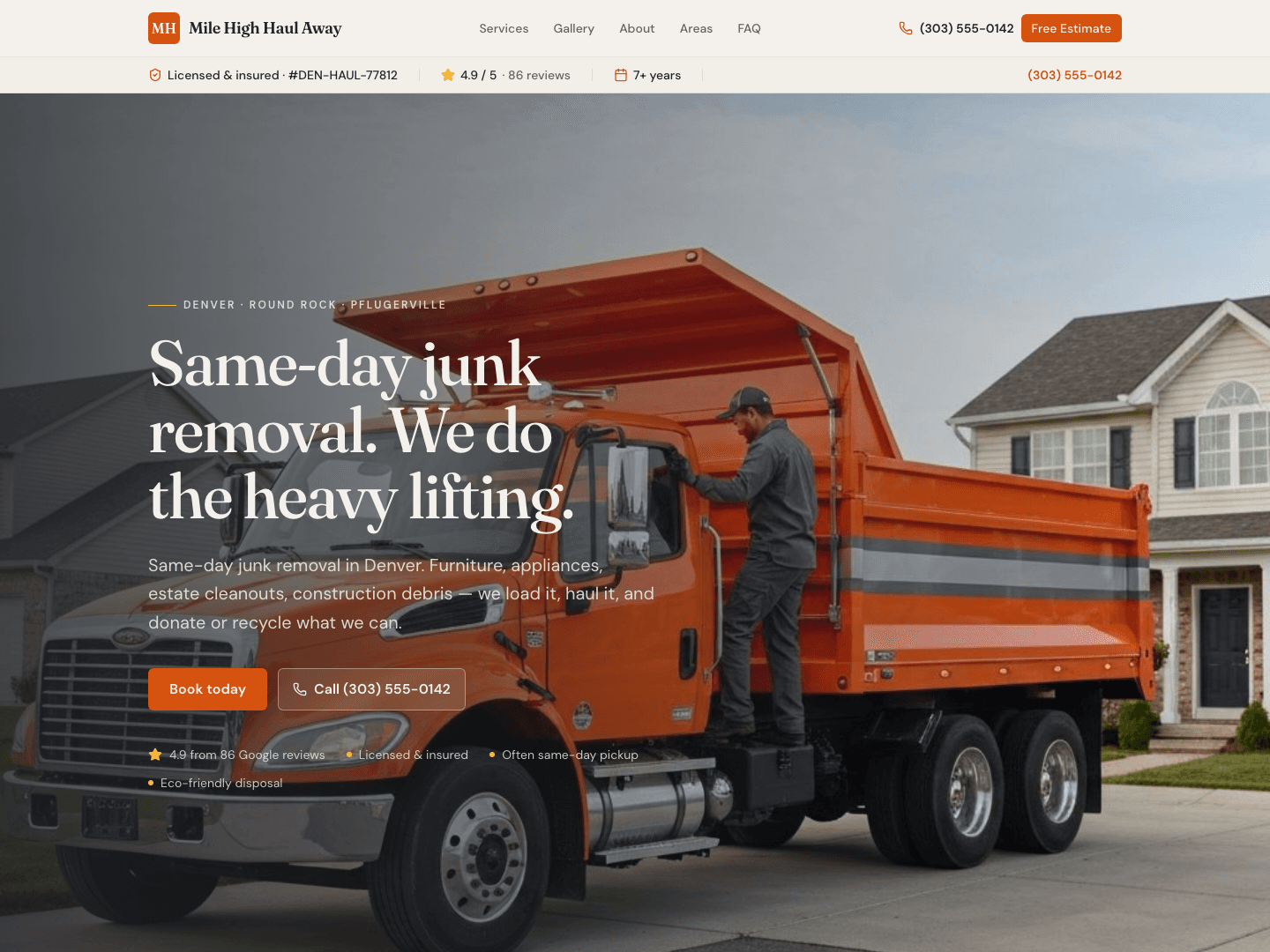 Junk removal website design mockup