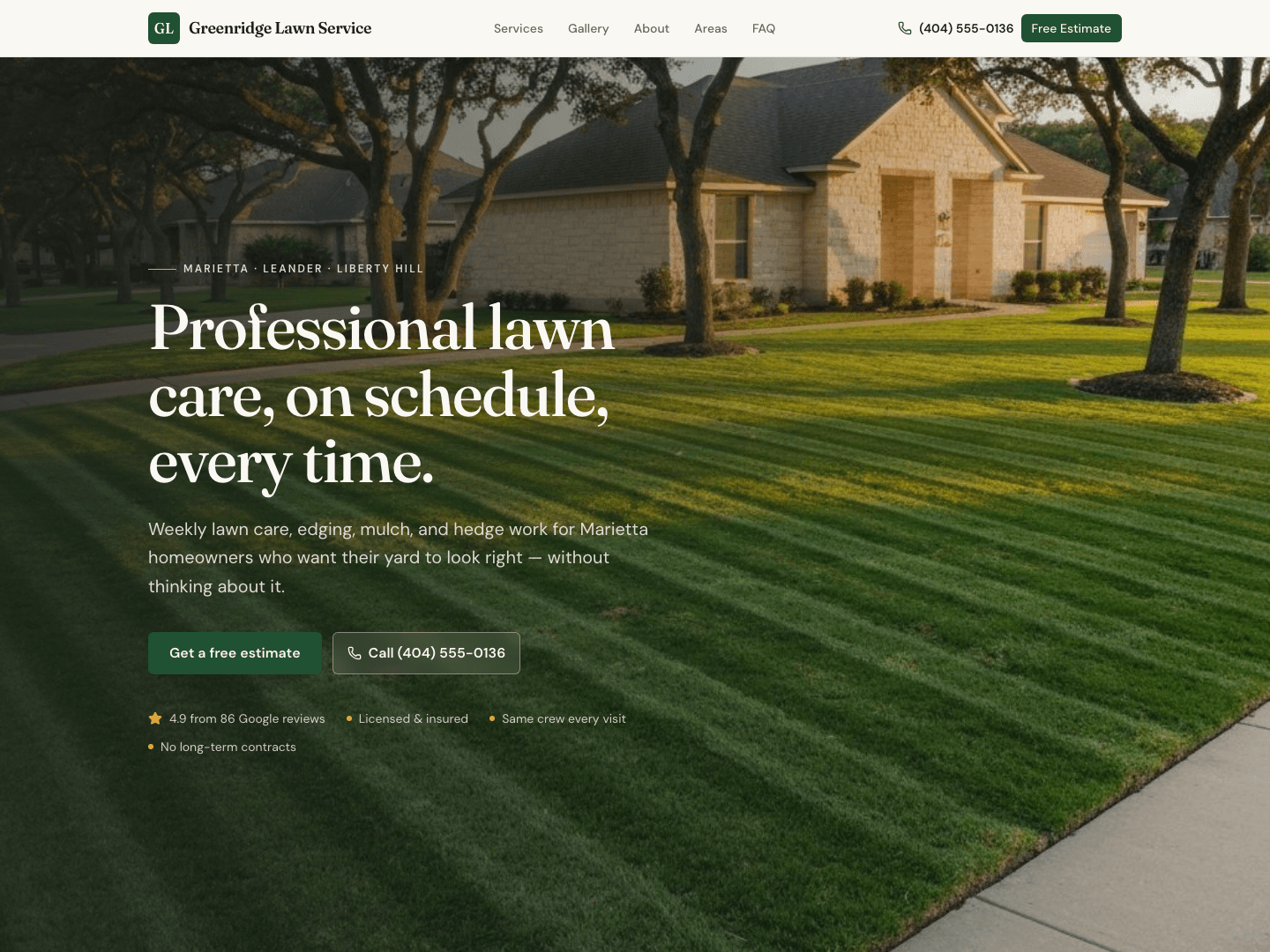 Lawn care website design mockup