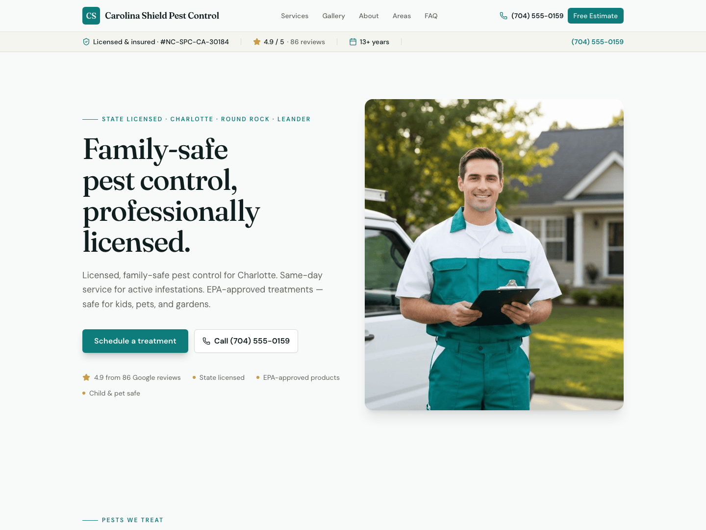 Pest control website design mockup