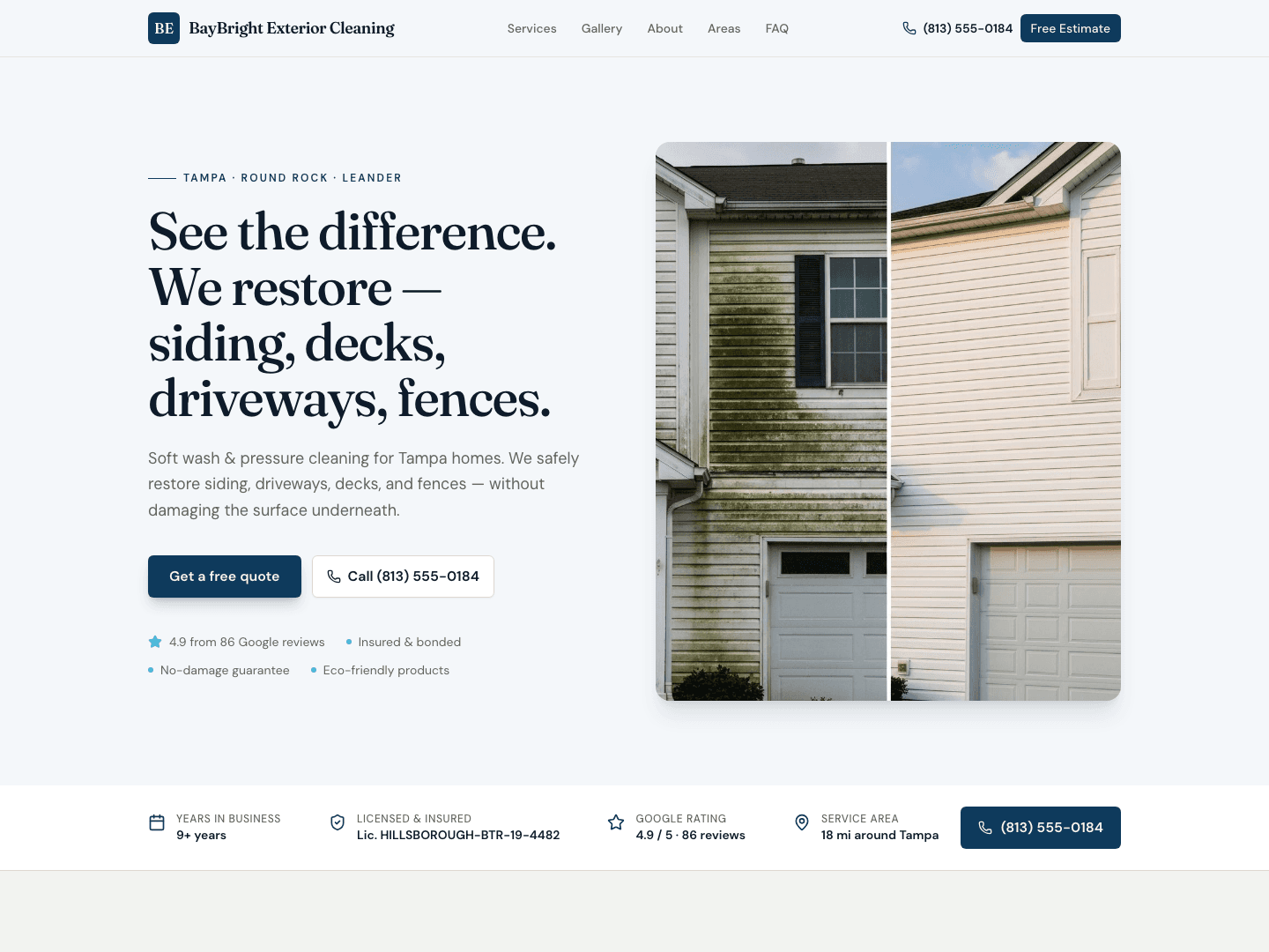 Pressure washing website design mockup